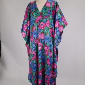 Vtg California Dynasty Floral Caftan Nightgown Lounger Hawaiian Boho Hippie L
